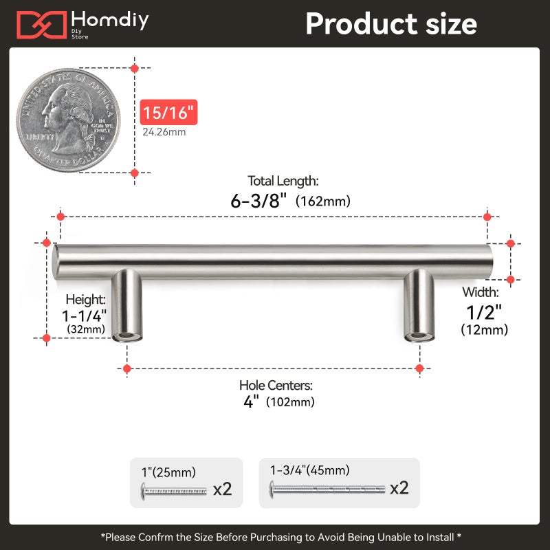 homdiy Cabinet Handles Brushed Nickel Cabinet Pulls - HD201SNB Cabinet Hardware 10 Pack 4in Hole Centers Cabinet Door Handles for Kithen Cabinets - Image 3